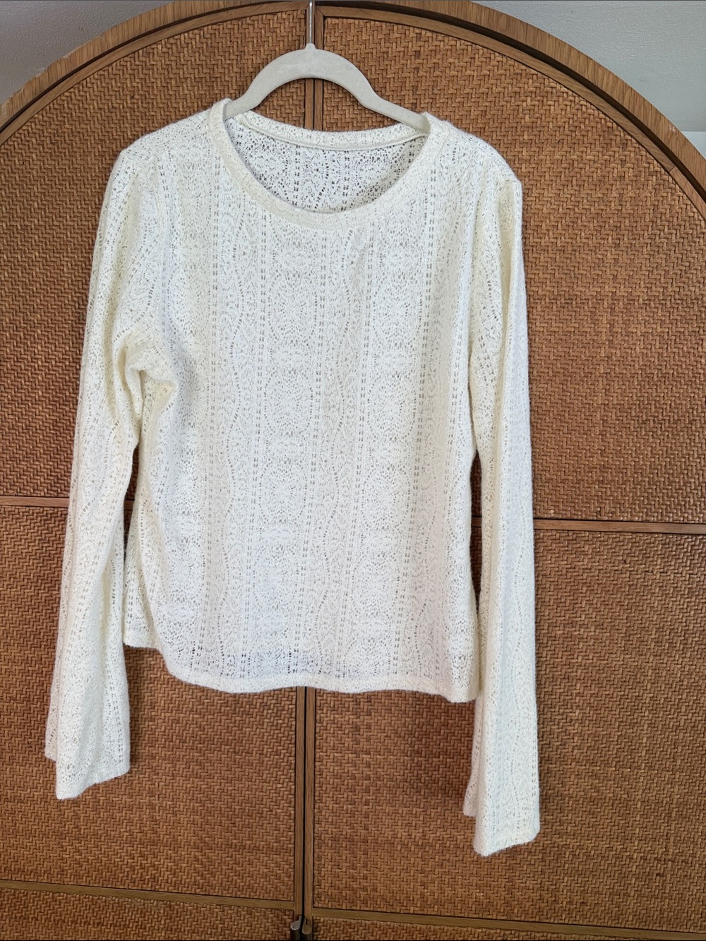 Women's Cream Open-Knit Long Sleeve Sweater Top